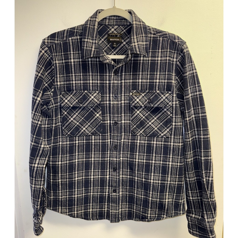 Brixton Bowery Long Sleeved Button Up Collared Shirt Flannel Blue Small Standard
